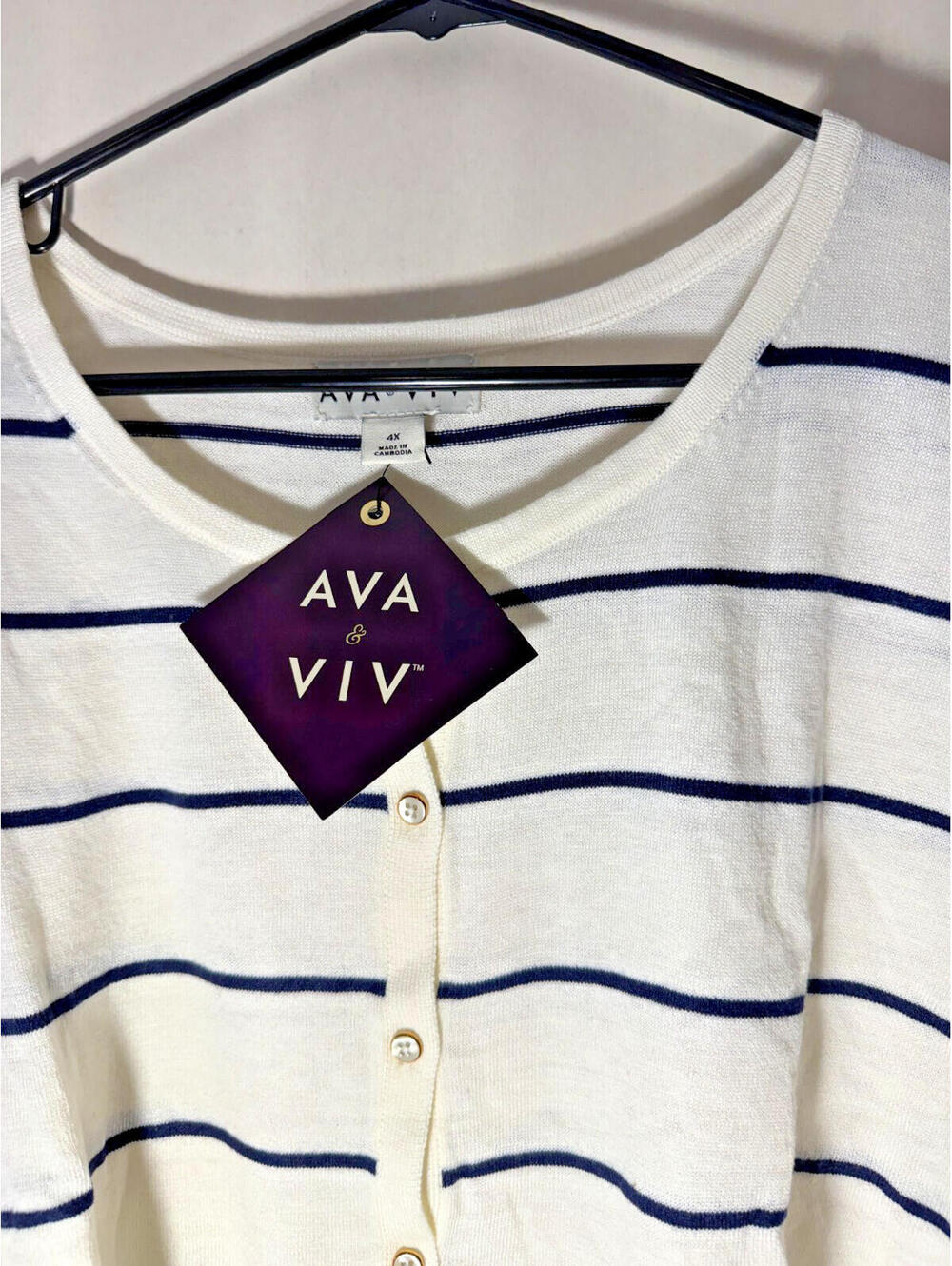 Ava & Viv Blue and White Stripe Women's Button Up Sweater, NWT, 4X - Picture 3 of 5
